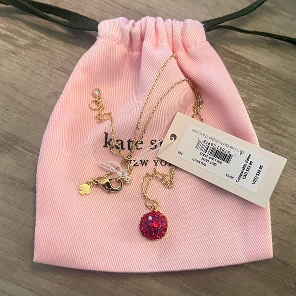 Kate Spade Red Pave Crystal Brilliant Statement Pendant Necklace
